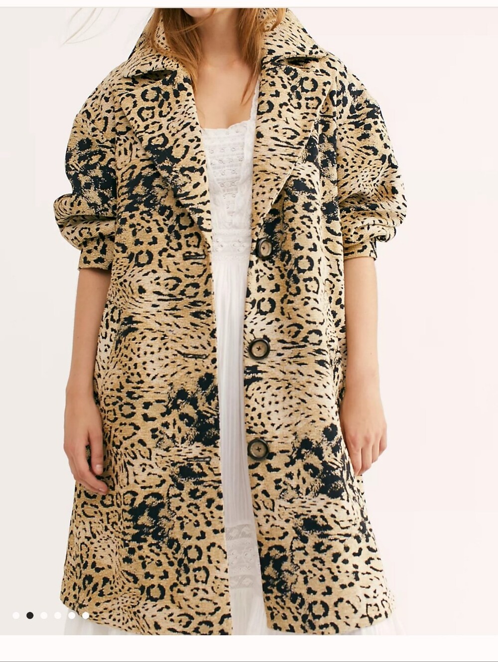 Leopard Print Button-Front Women’s Coat - Tan/Black